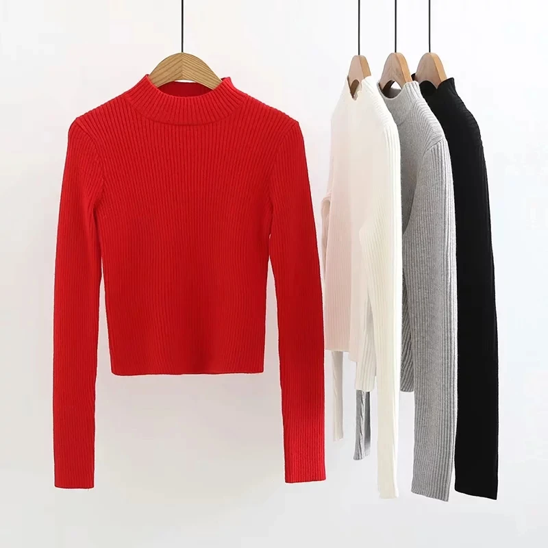 Женский укороченный свитер в рубчик вязаный Топ с длинным рукавом | Женская