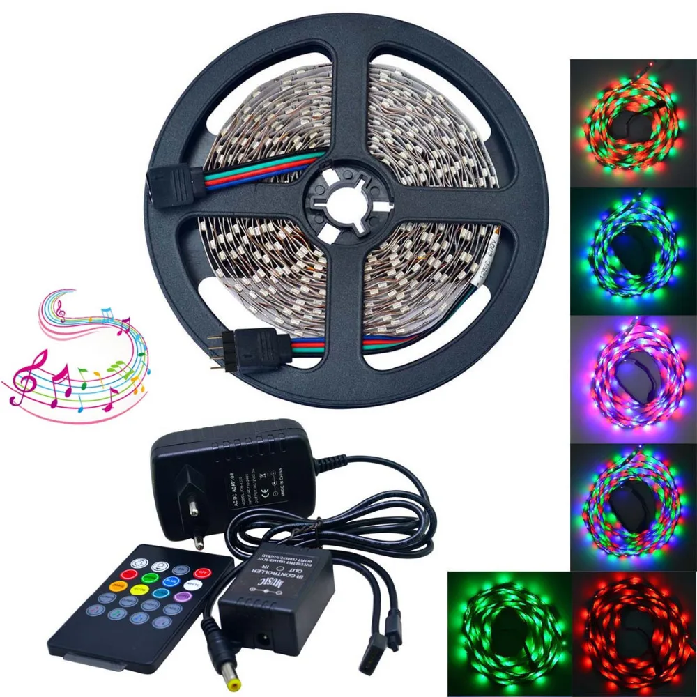 25 Вт Светодиодный светильник RGB 300-3528SMD W/Музыка контроллер (AC/DC 12V / 5m) | Лампы и