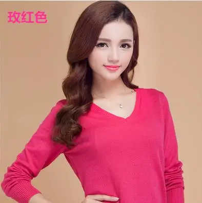 V-Neck Кашемировые женские свитера и пуловеры, осенне-зимний однотонный пуловер с длинным рукавом, джемпер, повседневный вязаный свитер для женщин - Цвет: V-Neck