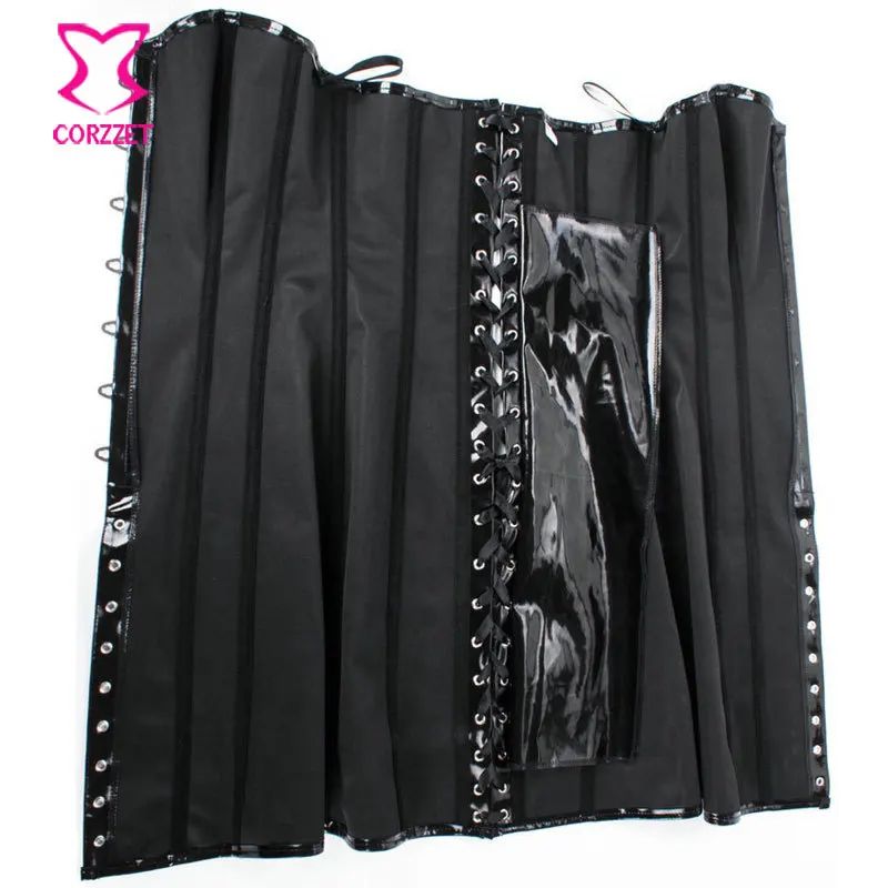 Glossy Black Leather Corset Dress Long Waist Trainer Steampunk Corsets Burlesque Clothing Corpetes E Espartilhos Para Festa | Женская - Фото №1