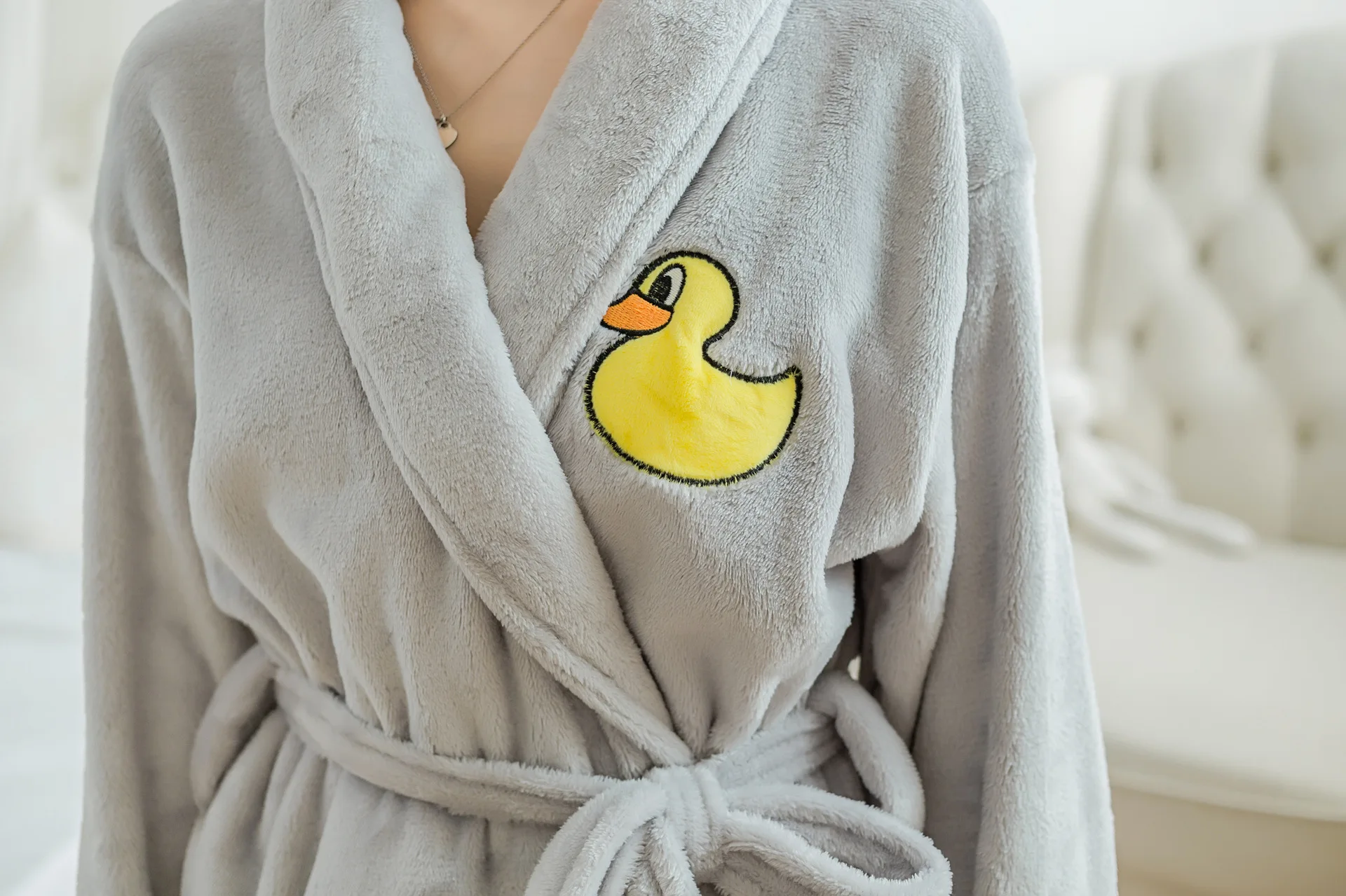 Duck ash Женские длинные халаты с цветочным принтом, Фланелевое кимоно, халат, толстый теплый женский халат, домашний халат, женская одежда для сна, ночная рубашка - Цвет: Duck ash