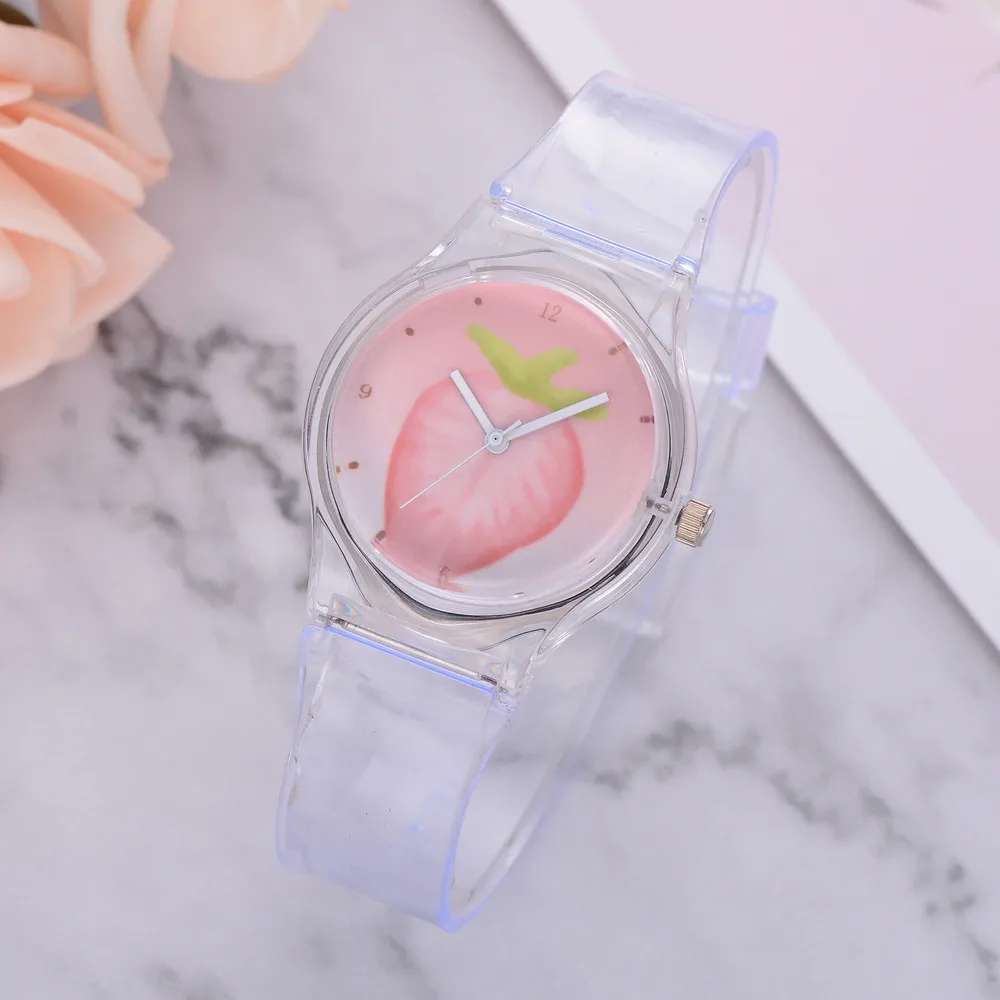 Прозрачные силиконовые часы женские Спортивные кварцевые наручные с фруктовым