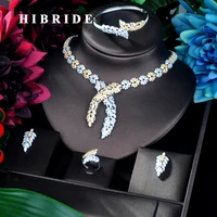 hibride unique design leaf shape double tone dubai jewelry set cz earrings necklace women bridal jewelry set party gifts n 897