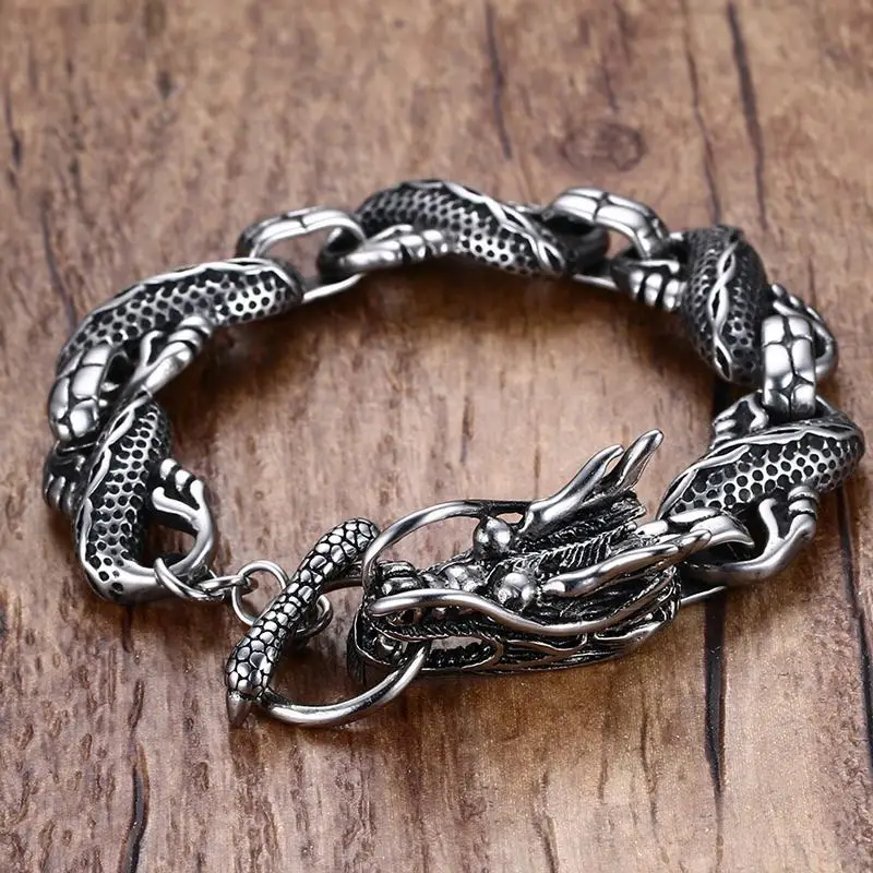 DOYUBO Vintage 316L Stainless Steel Dragon Head Shape Bangles For Male Punk Design Overbearing Bangle Fashion Jewelry DD066 | Украшения и