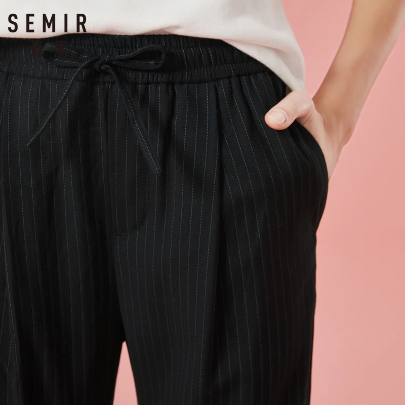 Женские укороченные полосатые брюки SEMIR с эластичным поясом на шнуровке