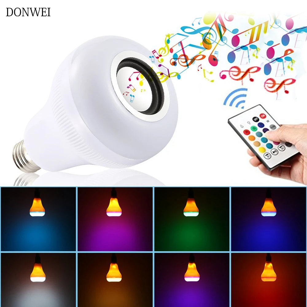 Беспроводной Bluetooth динамик Donwei E27 + 12 Вт RGB лампа с пламенем 110 В 220 умсветильник