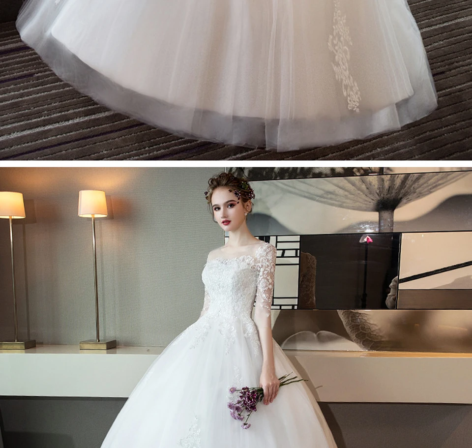 LAMYA элегантное бальное платье с О-образным вырезом больших размеров Vestido De Noiva с кружевным рукавом, свадебное платье, кружевное свадебное платье с аппликацией по индивидуальному заказу
