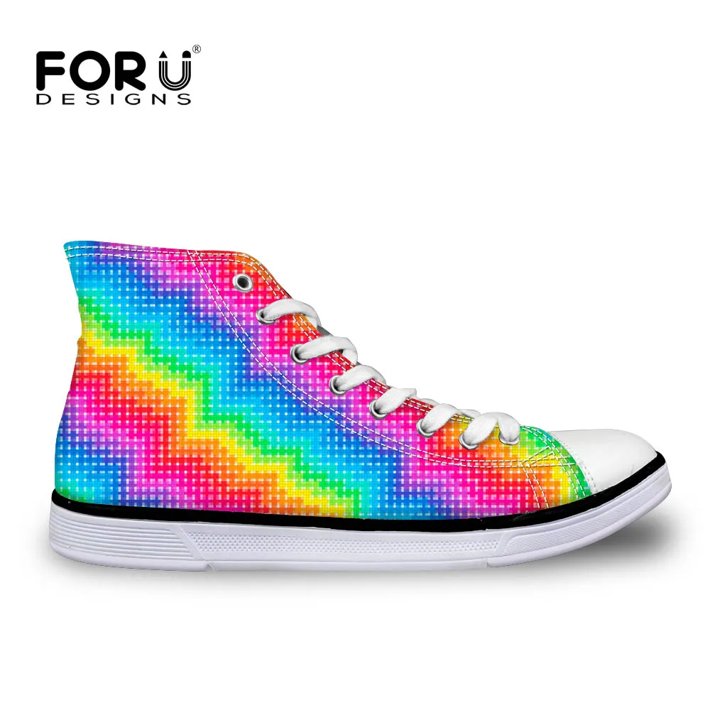 FORUDESIGNS Casual Women Canvas Shoes Rainbow Color Flat for Teenager Girls Ladies High Top chaussure femme | Обувь