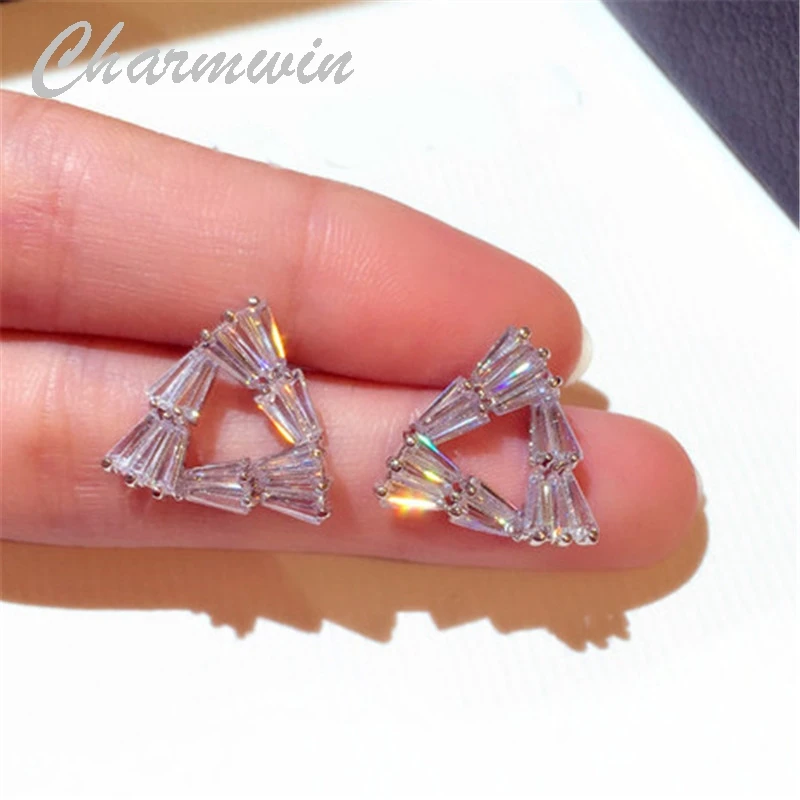 Charmwin новые модные серебряные иглы серьги гвоздики для женщин со стразами