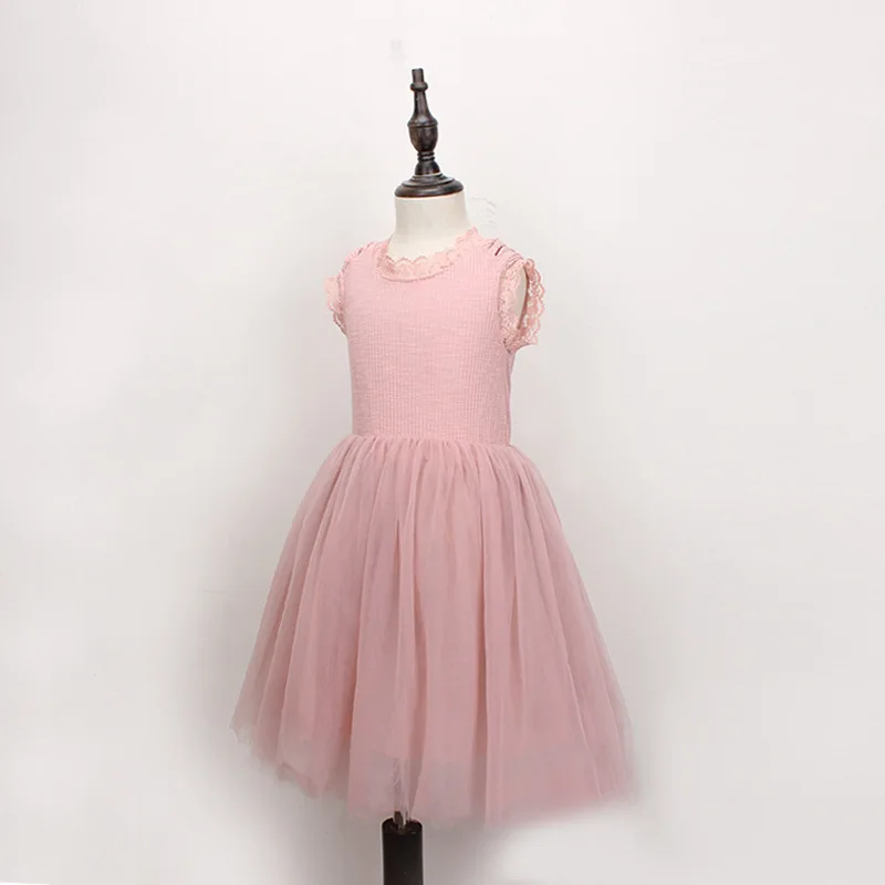 

Children Clothes 2019 Summer Sleeveless Soild Lace Net Yarn Princess Dress Flower Girls Ball Gown Party Dress For 3-8T