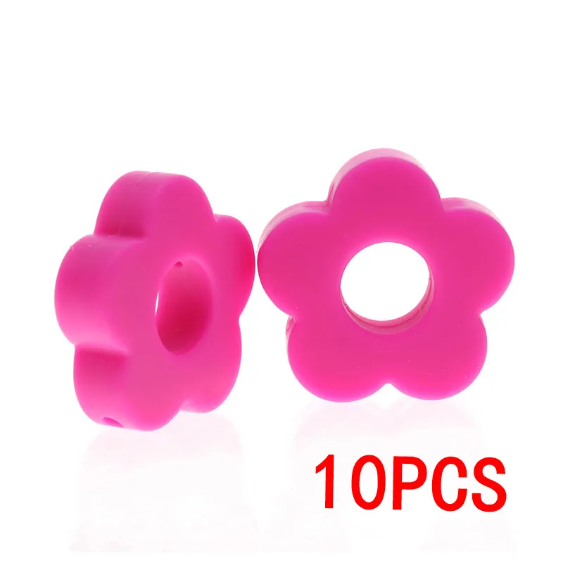 Violet Red05 Силиконовые Бусины, цветок, 10 шт., Детские Прорезыватели для зубов, бусины для кормления, бабочки, bpa, бесплатные прорезыватели, силиконовый детский спасательный круг, diy адаптер для соски - Цвет: Violet Red05