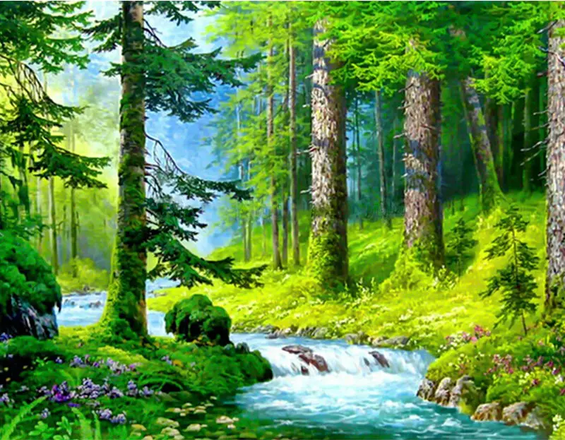 Набор для вышивки крестом GLymg Diy лесные потоки зеленый лес алмазная вышивка