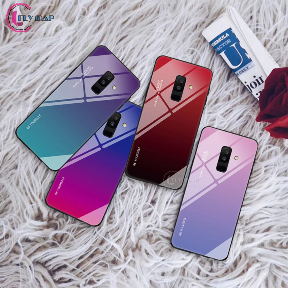 Gradient Aurora for Samsung Galaxy A6 Plus 2018 A605 A605F Tempered Glass Back Case SM-A605F SM-A605FN/DS Colorful Cover Shell |