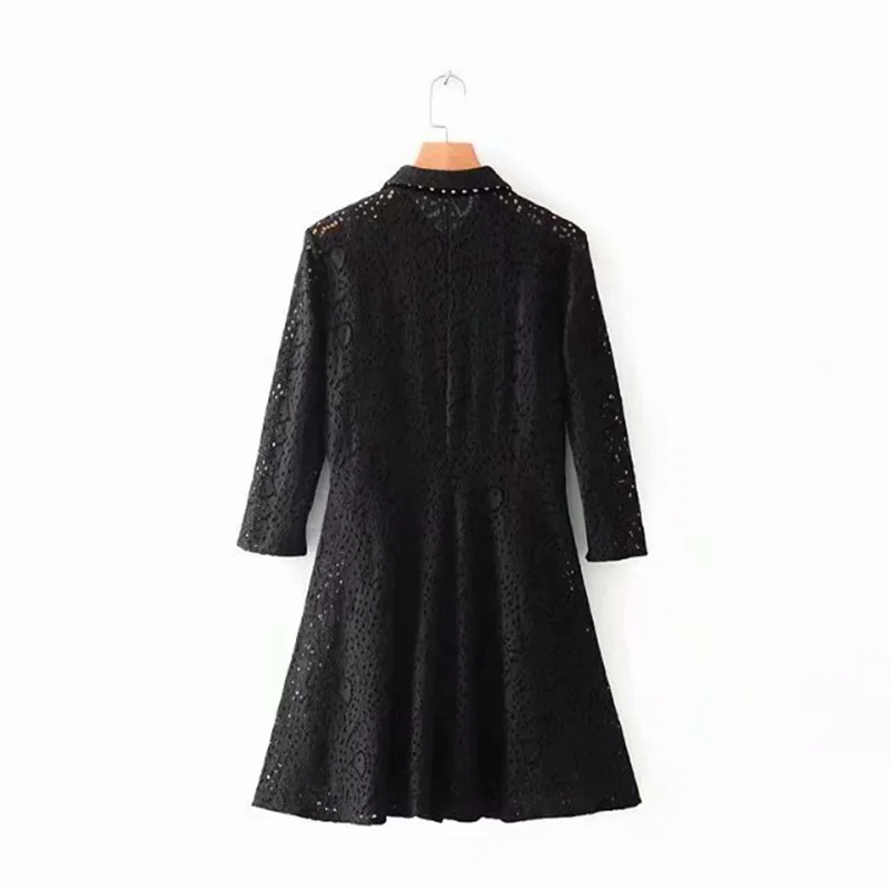 JuneLove Women New Spring Half Sleeve Mini Dress Vintage Lace Two Pieces Female A-Line Casual Retro Lady Bow Tie | Женская одежда