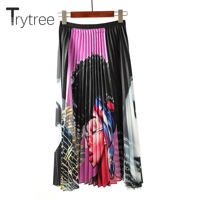 Женская плиссированная юбка Trytree из полиэстера с принтом и эластичной талией на