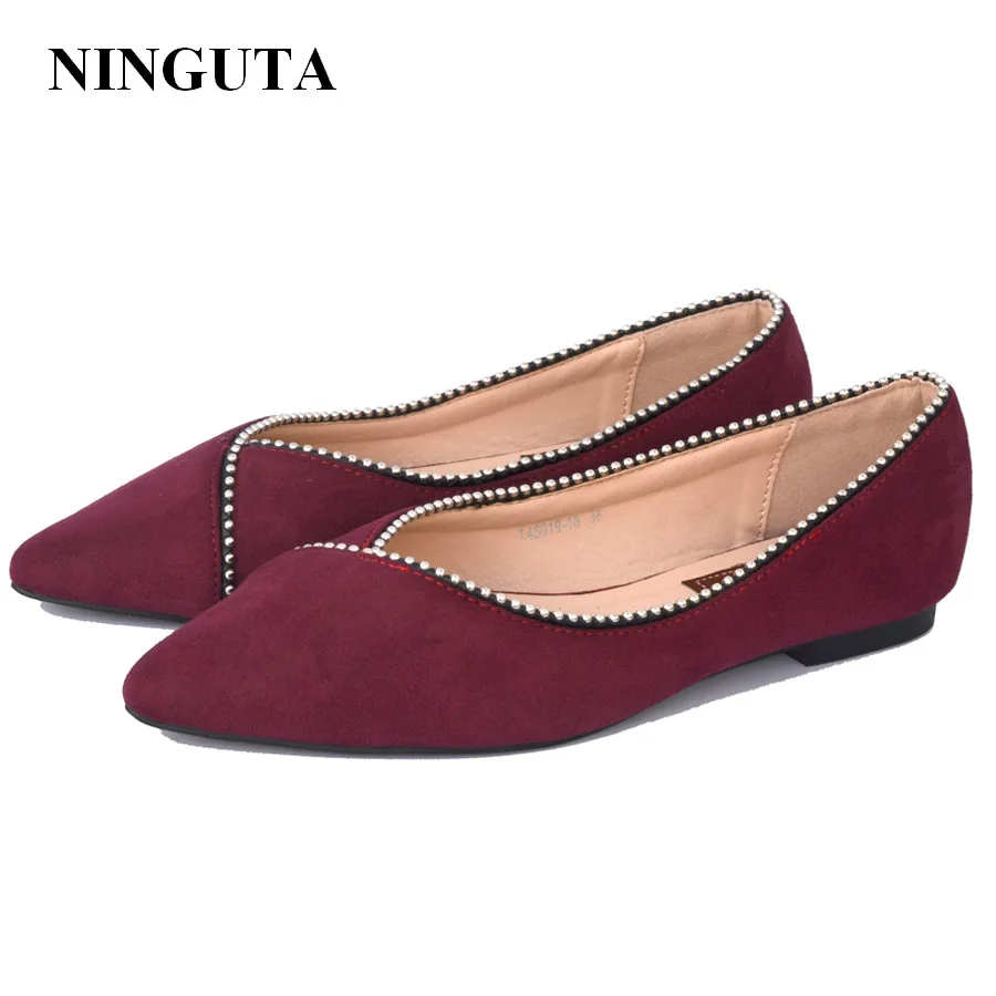

NINGUTA pointed toe women flat shoes fashion metal slip on shoes for women