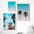 Кокосовая пальма Пляж Морская Черепаха девушка настенная Картина на холсте скандинавские плакаты и принты настенные картины для декора гостиной