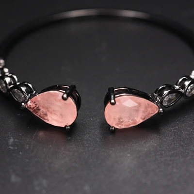 pink--black plated Женский браслет с большими каплями воды, кубический цирконий AAA, очаровательные браслеты-манжеты для ногтей, регулируемый браслет, женские модные ювелирные изделия - Окраска металла: pink--black plated