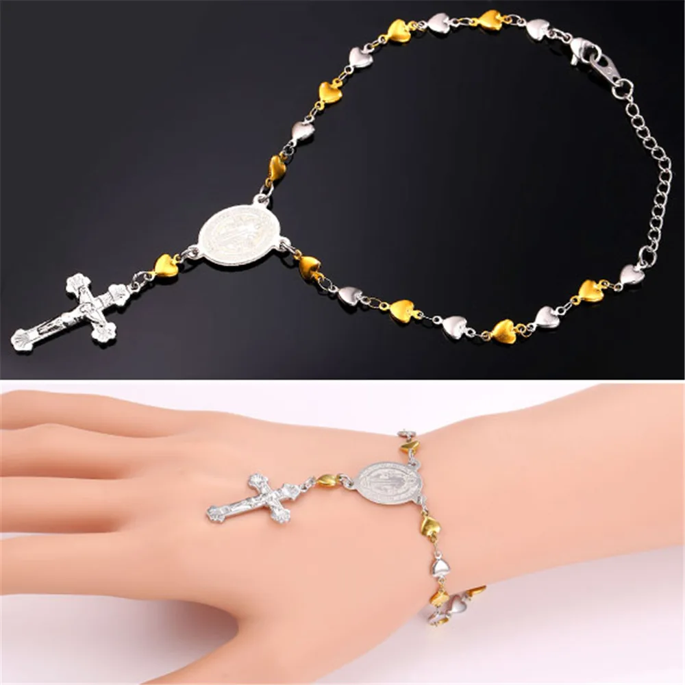 U7 Новые Женские Розария Крест Ожерелье Браслет Комплекты Ювелирных Изделий Из