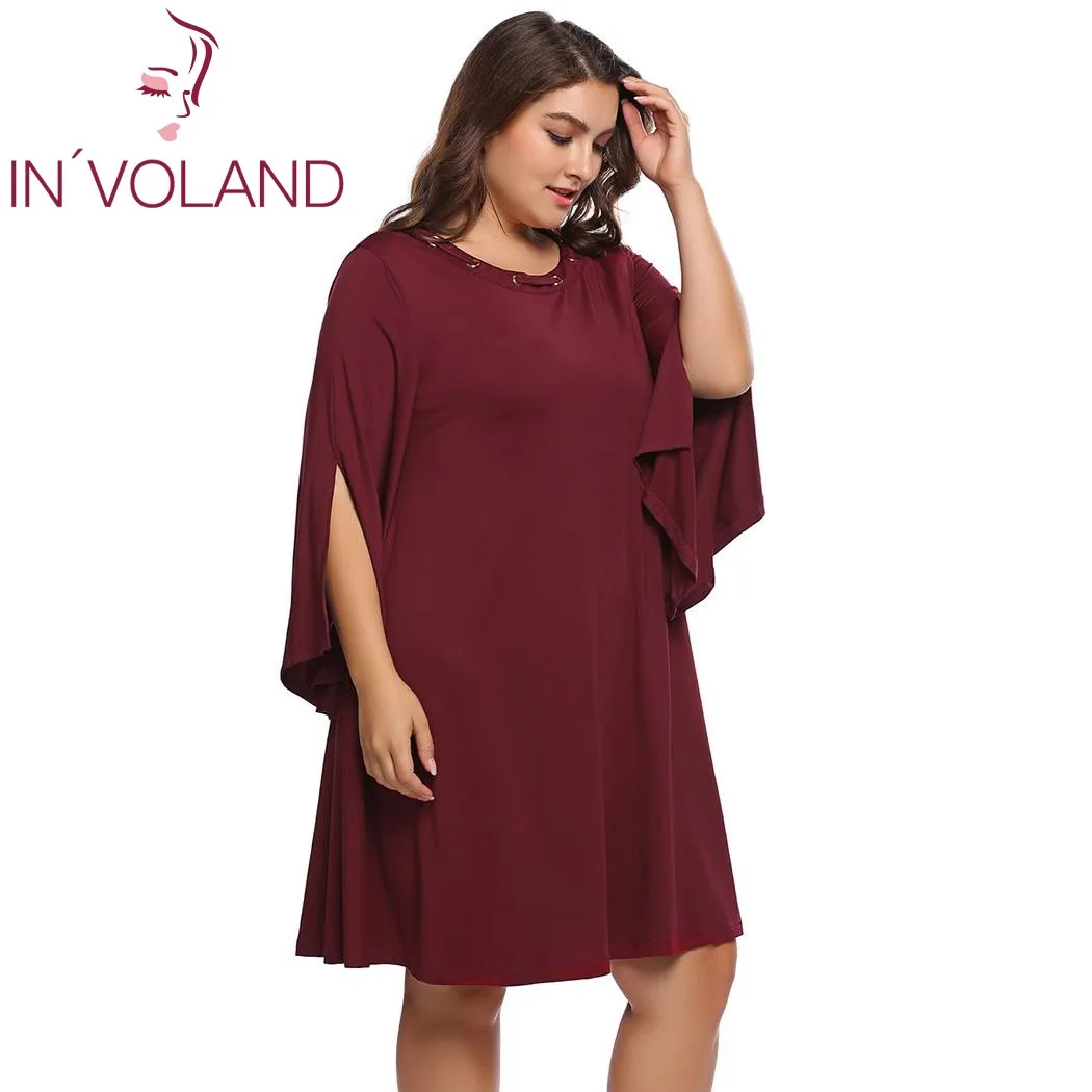 IN'VOLAND осеннее женское платье размера плюс модные вечерние однотонные свободные