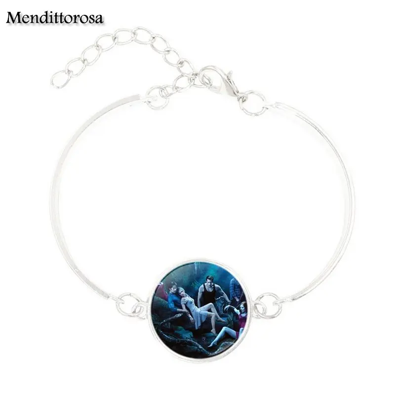 Mendittorosa Vampire Diaries Glass Cabochon Jewelry With Silver Plated Statement Bracelet Bangle For Women Wedding Gift | Украшения и