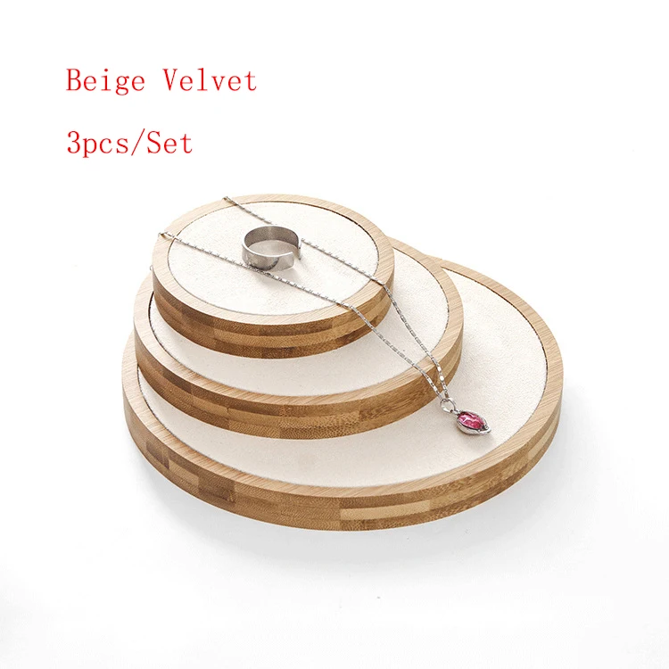 Beige velvet 3 шт./компл. бамбука украшения Дисплей стенд держатель Витрина Организатор браслет Цепочки и ожерелья Кольцо Серьги Дисплей сплошные оконные Дисплей - Цвет: Beige velvet
