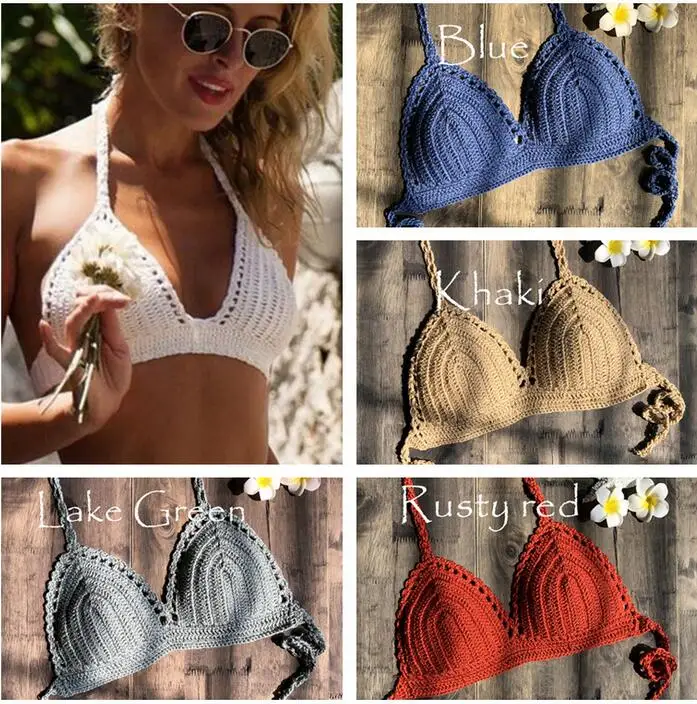 Однотонное бикини купальник Mujer красный вязаный крючком сексуальный топ женский