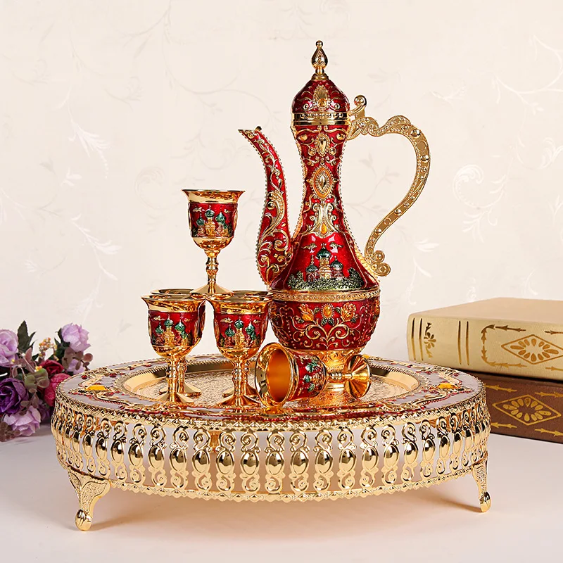Русский Европейский стиль винный бокал для ликера хип кувшин для вина набор креативного сплава старый хип кувшин для Вина Стеклянный подарочный набор для свадьбы