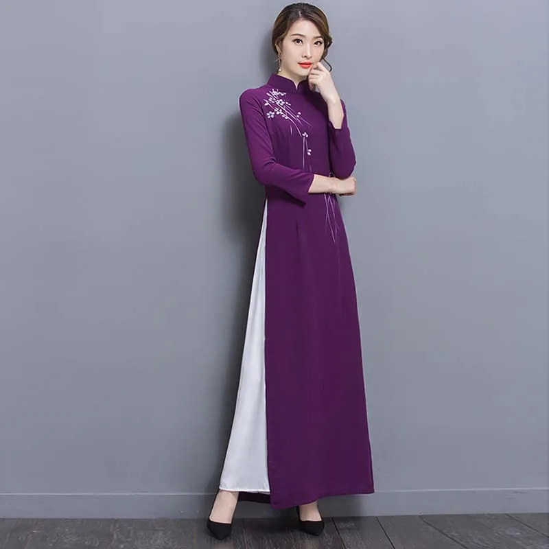 Вьетнамское женское винтажное платье новинка 2019 фиолетовое китайское