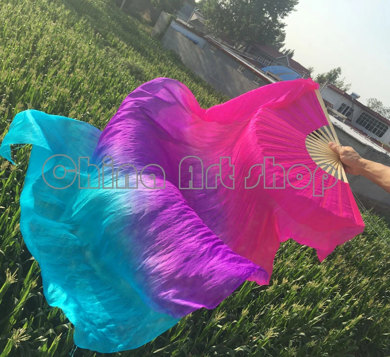 

(2 fans) 1 pairs of left + right 100% silk belly dance fan of the veil of purple white (1.5 2.0m M1.8m) shipping freedom