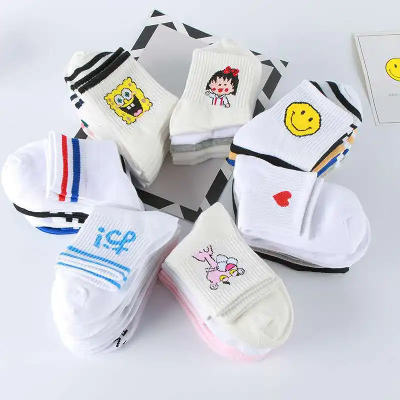 Женские носки с героями мультфильмов, хлопковые носки Harajuku, женские милые носки унисекс для скейтбординга, хипстерские модные носки с животным принтом