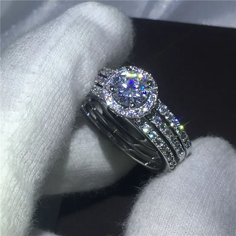

Classic 3-in-1 ring White Gold Filled Engagement Wedding Band Rings for women 8mm AAAAA zircon cz Bridal promise Jewelry