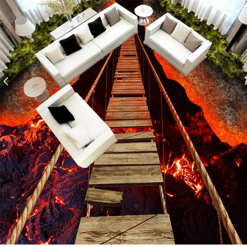 beibehang Custom home decoration flooring 3d waterproof breathtaking rope bridge volcanic lava 3D self - adhesive floor | Обустройство