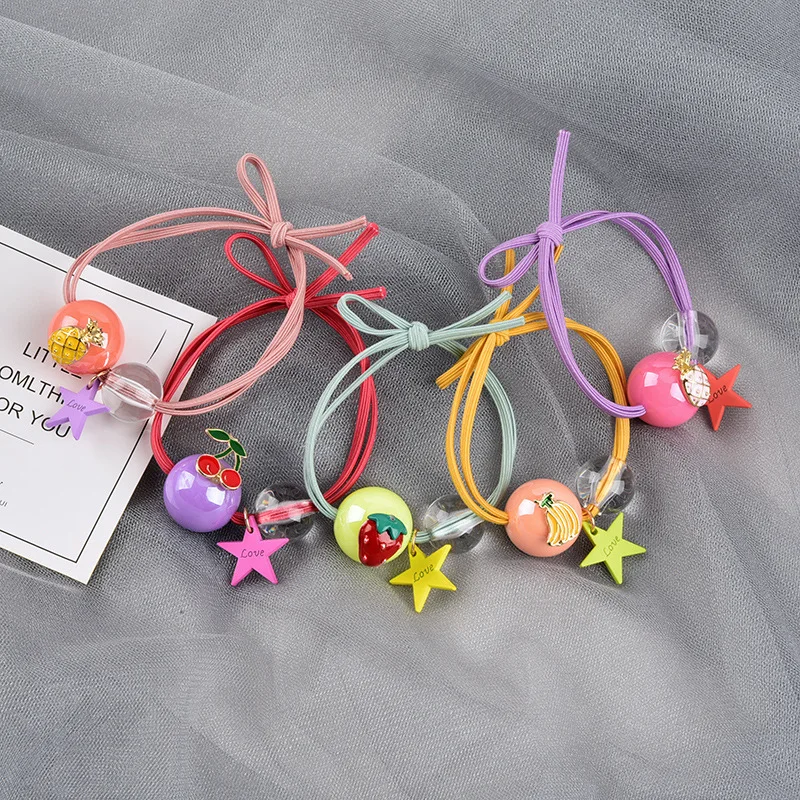 2020 New Korea Girls Candy Color Cartoon Fruit Scrunchies Ball Star Hair Ties Ponytail Holder Children Accessories | Аксессуары для