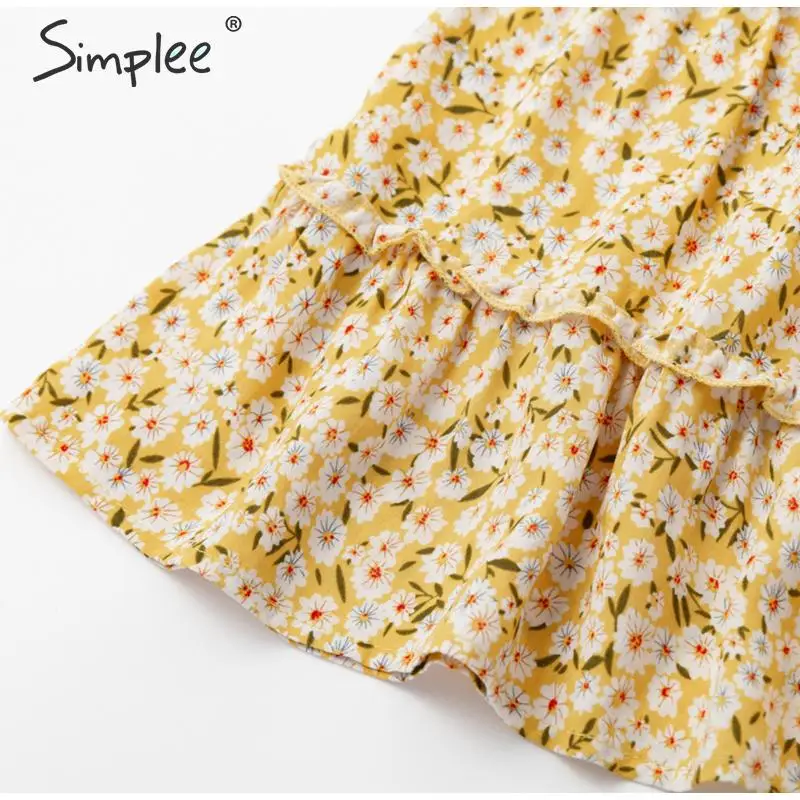 Женская юбка Simplee с высокой талией, богемная эластичная короткая юбка с оборками для лета, повседневная мини-юбка на шнуровке для отдыха, актуальная в году