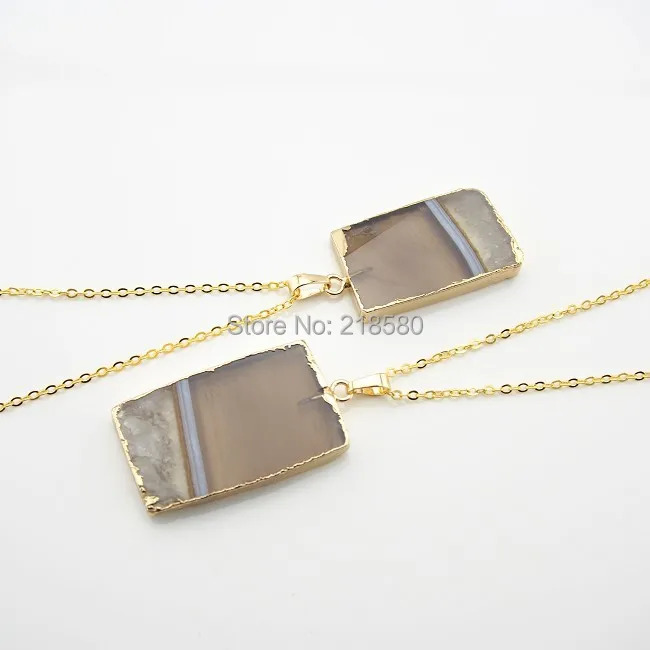 

NCPS0574 Amethysts Slice Pendant Necklace Gold Electroplated
