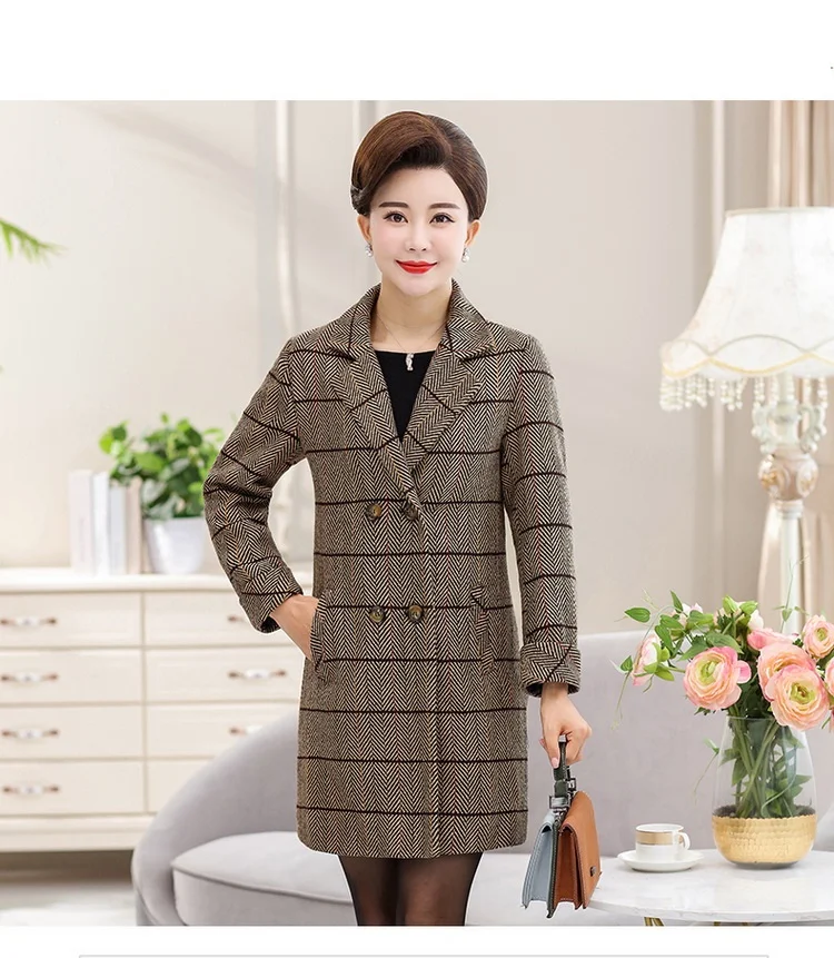 

Ladies coat Top selling product in 2019 New lattice woolen coat Autumn Winter Long sleeve Large size clothing for women 5XL 2294