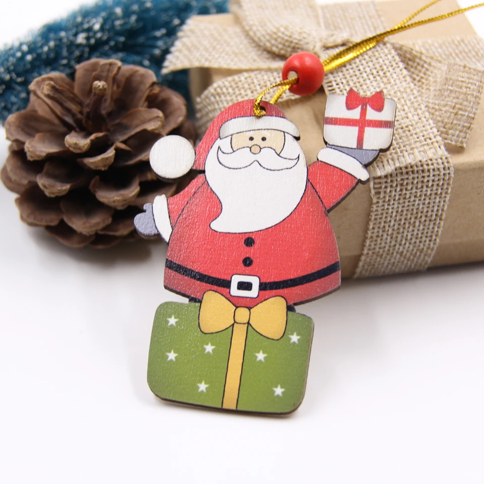 W-Santa Claus Новинка! 5 шт Мульти Стиль Печатные рождественские деревянные подвески, украшения из дерева ремесло орнамент с рождественской елкой украшения для рождественской вечеринки Подарки - Цвет: W-Santa Claus