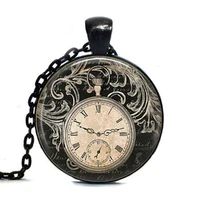 steampunk vintage clock necklace round clock pocket watch pendant art photo pendant glass dome clock pendant jewellery chain