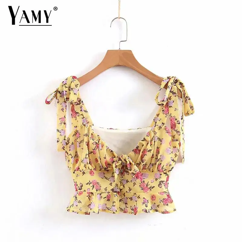 Женский укороченный топ с цветочным принтом Boho женские летние топы без рукавов