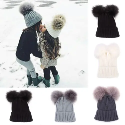 2018 Winter Warm Baby Hat Newborn Kids Boy Girl Knitting Wool Beanie Bonnet Fur Pompom Crochet Cap Accessories 2-6T | Детская одежда и