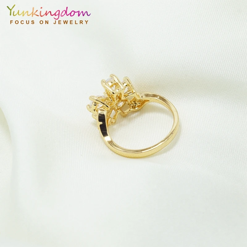 Женское кольцо с цветком Yunkingdom золотистое кристаллом из фианита вечерние