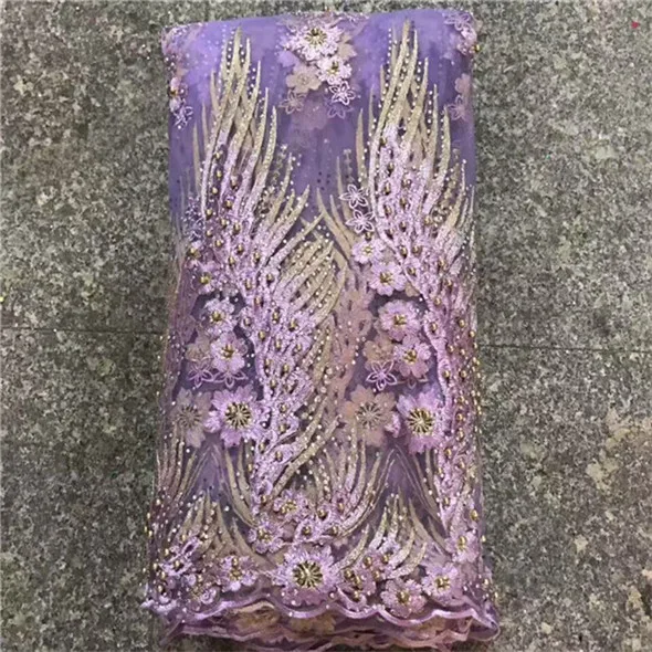 2018 горячая Распродажа кружевная ткань с фиолетовыми бусинами красивая