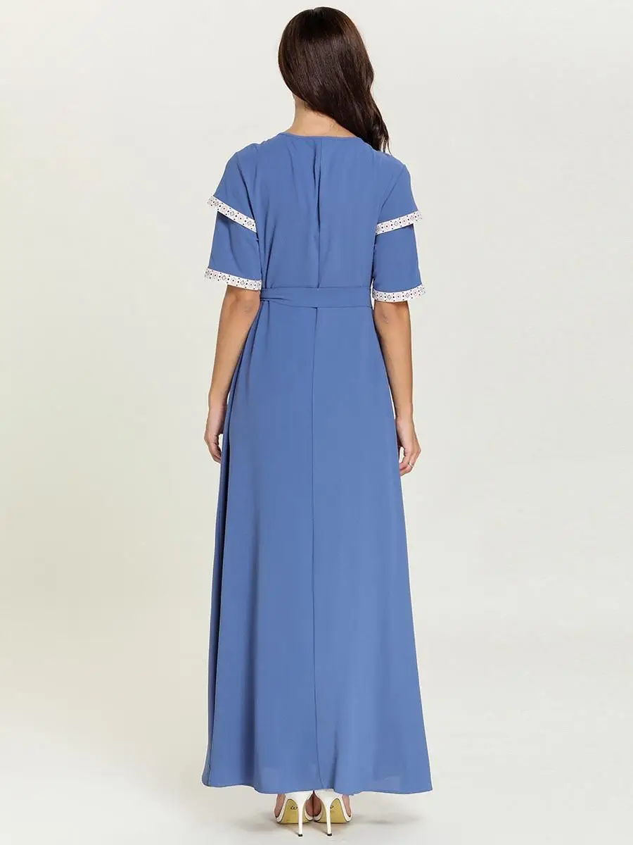 Женское длинное мусульманское платье кафтан Повседневное макси с поясом