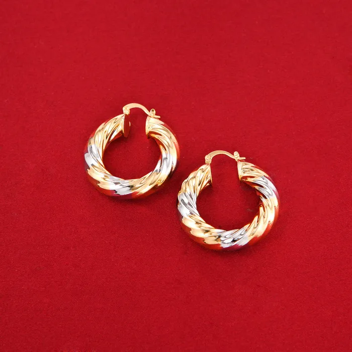 Two Tones Plated 24K золотой цвет смешанные цвета скрученный круг серьги-кольца ювелирные изделия - Окраска металла: Two Tones Plated