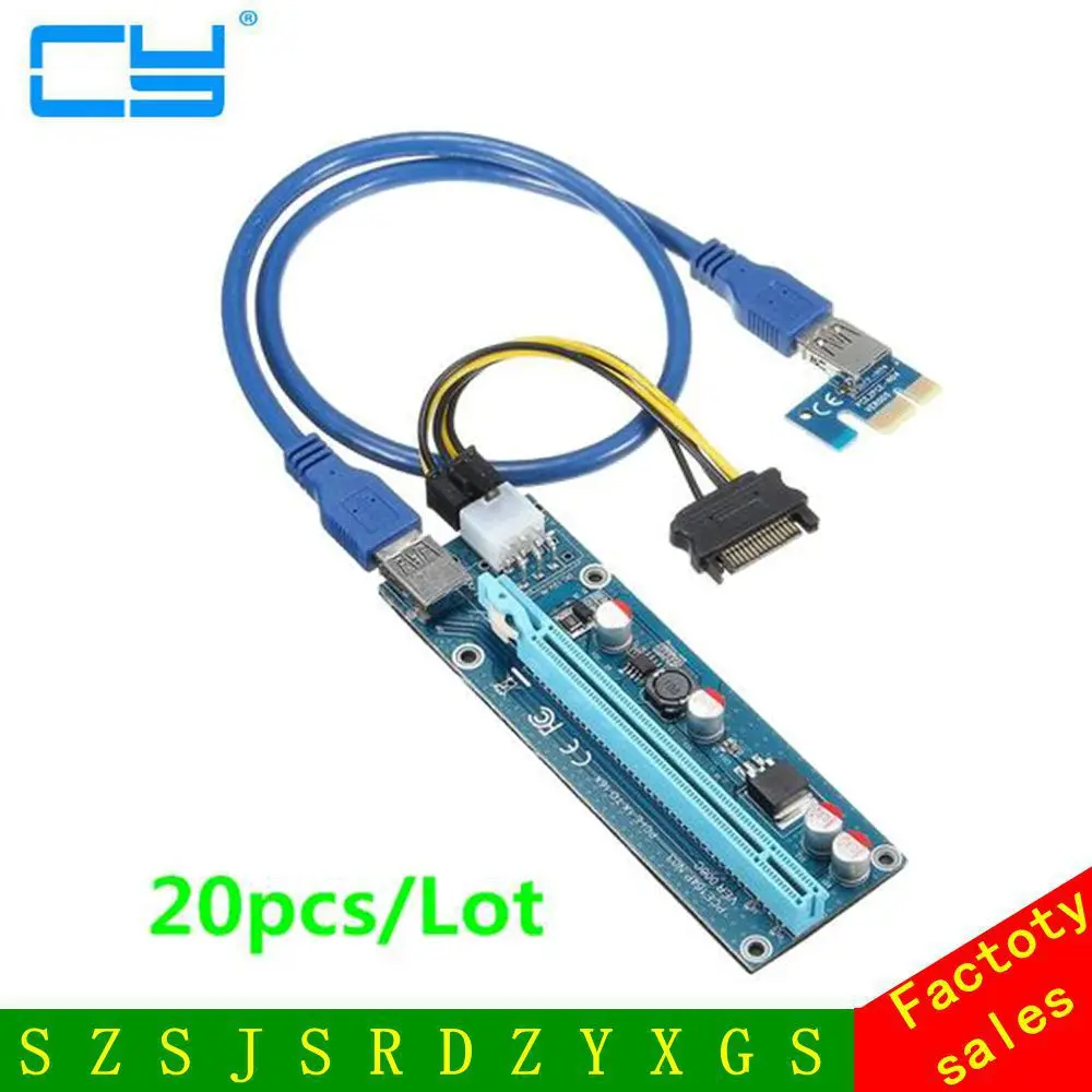 Удлинительный адаптер PCIe 20 шт./лот 1 16 шт. PCI Express переходная карта USB 3 0 e с SATA кабель