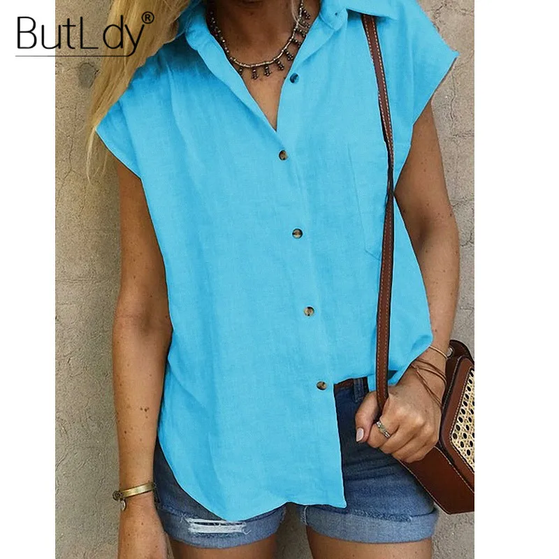 

White Blouse Shirt Women Summer 2019 Short Sleeve Turn Down Collar Shirt Female Top Casual Button Cardigan Tops and Blouses