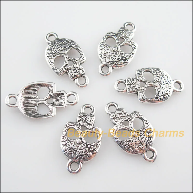 Новинка 10 шт. Тибетский серебристый цвет Хэллоуин Череп Подвески-соединители