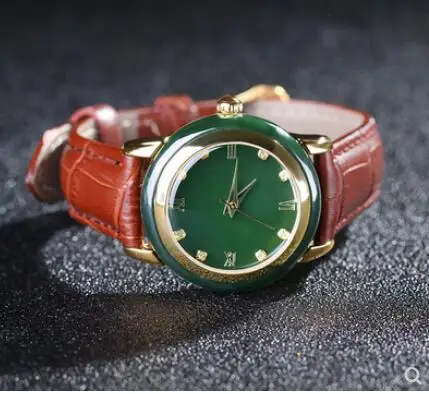 

Genuine quartz watch waterproof business leisure green real natural gems stone bracelet Quartz queen Fine watch women men
