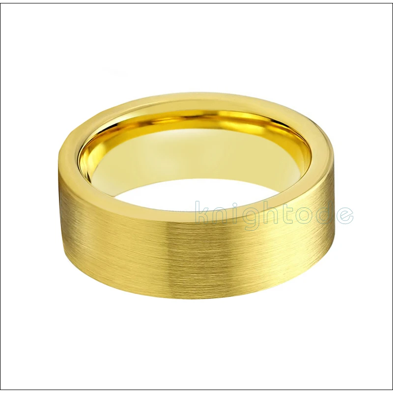 Tungsten Wedding Rings For Men Womens Gold Color Engagement Ring Flat Wedding Band Top Brushed Finish